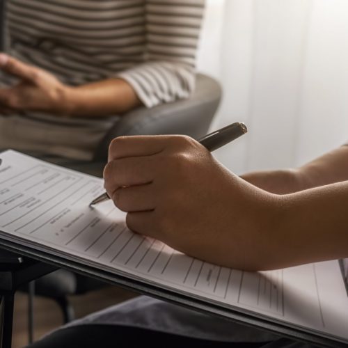 Psychiatrist or professional psychologist consulting on diagnostic examination disease or mental illness in medical clinic or hospital mental. Medical and Healthy service concept.